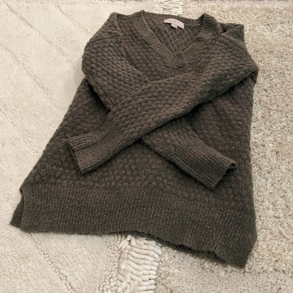 Ann Taylor Olive Green Knit Sweater Quilted XS